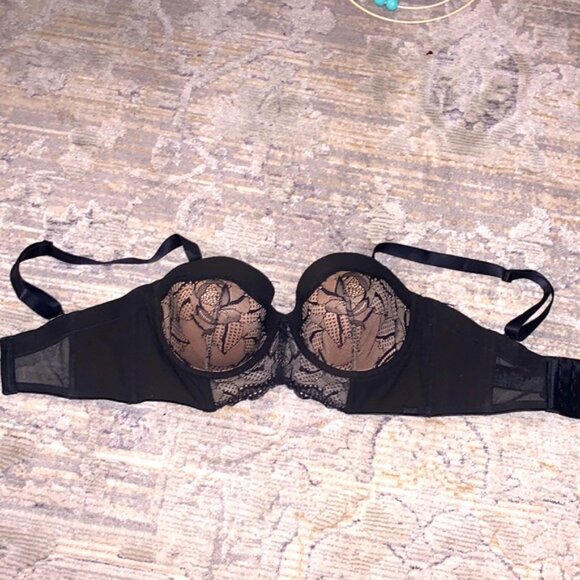 Calvin Klein Black Rose Lace Strapless Longline Bra QF4565, 34C NWT - Picture 3 of 10